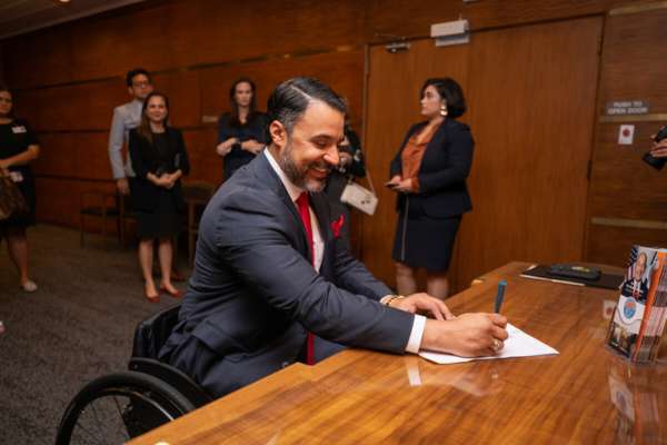 Angel Ponce at his swearing in ceremony at the City Council Room.
